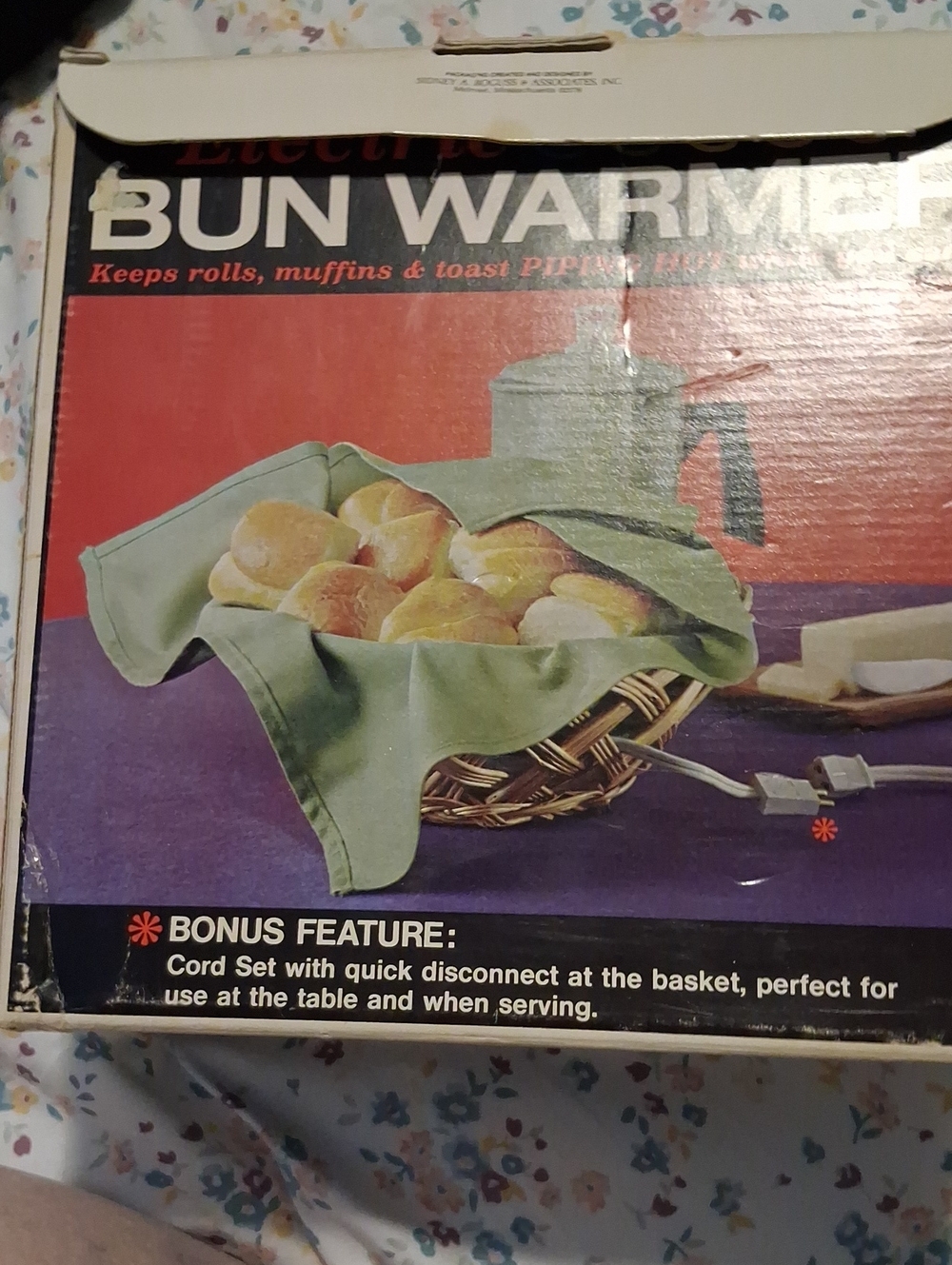 Vintage In Box Electric Bun Warmer with Red Fabric Liner
